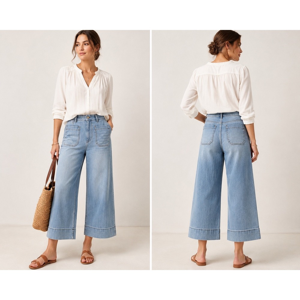 Pilcro and the Letterpress Light Blue Wide-Leg Crop Jeans